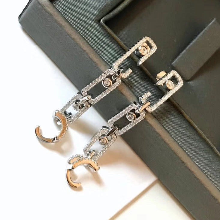 MESSIKA PUCES PAVED LUCKY MOVE SILVER DIAMOND EARRINGS