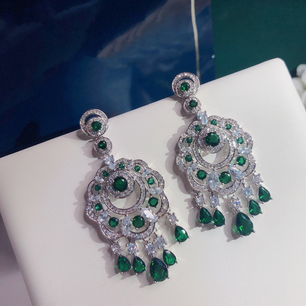 GRAFF GRA FLOWER SILVER GREEN DIAMOND DROP EARRINGS