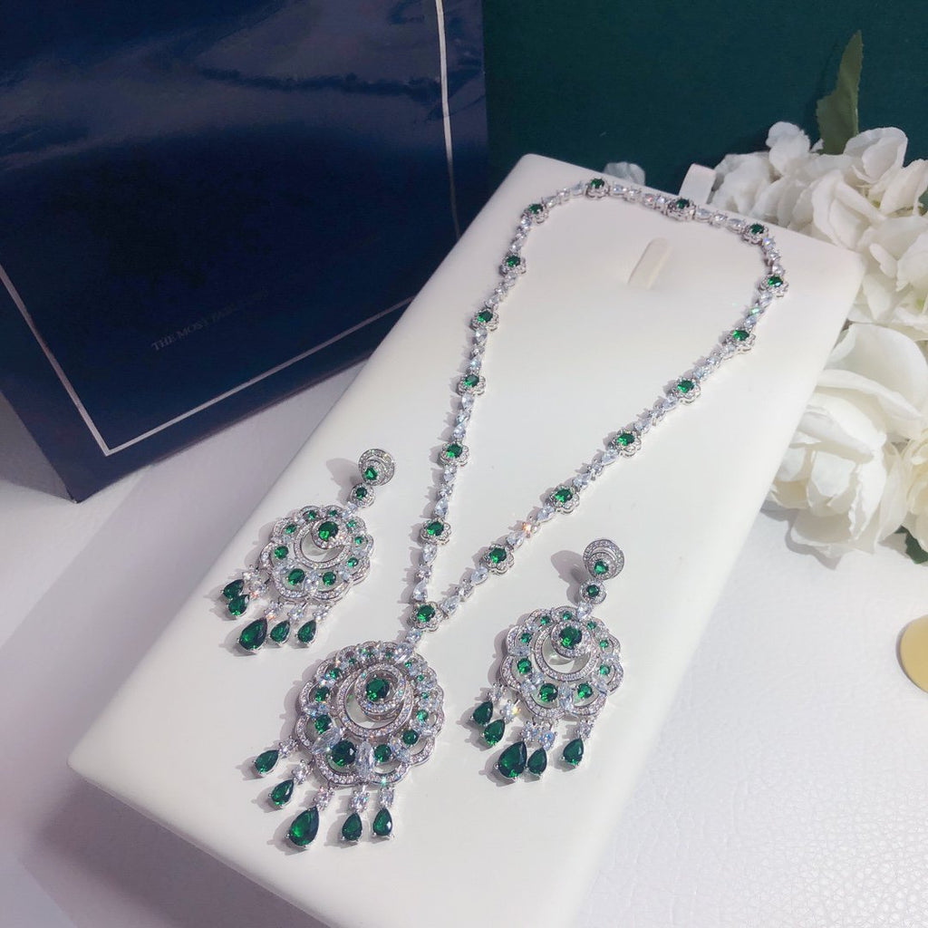 GRAFF GRA FLOWER SILVER GREEN DIAMOND DROP EARRINGS