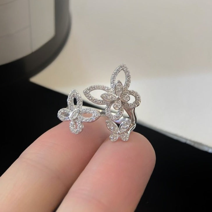 GRAFF TRIPLE BUTTERFLY SILHOUETTE SILVER DIAMOND RING