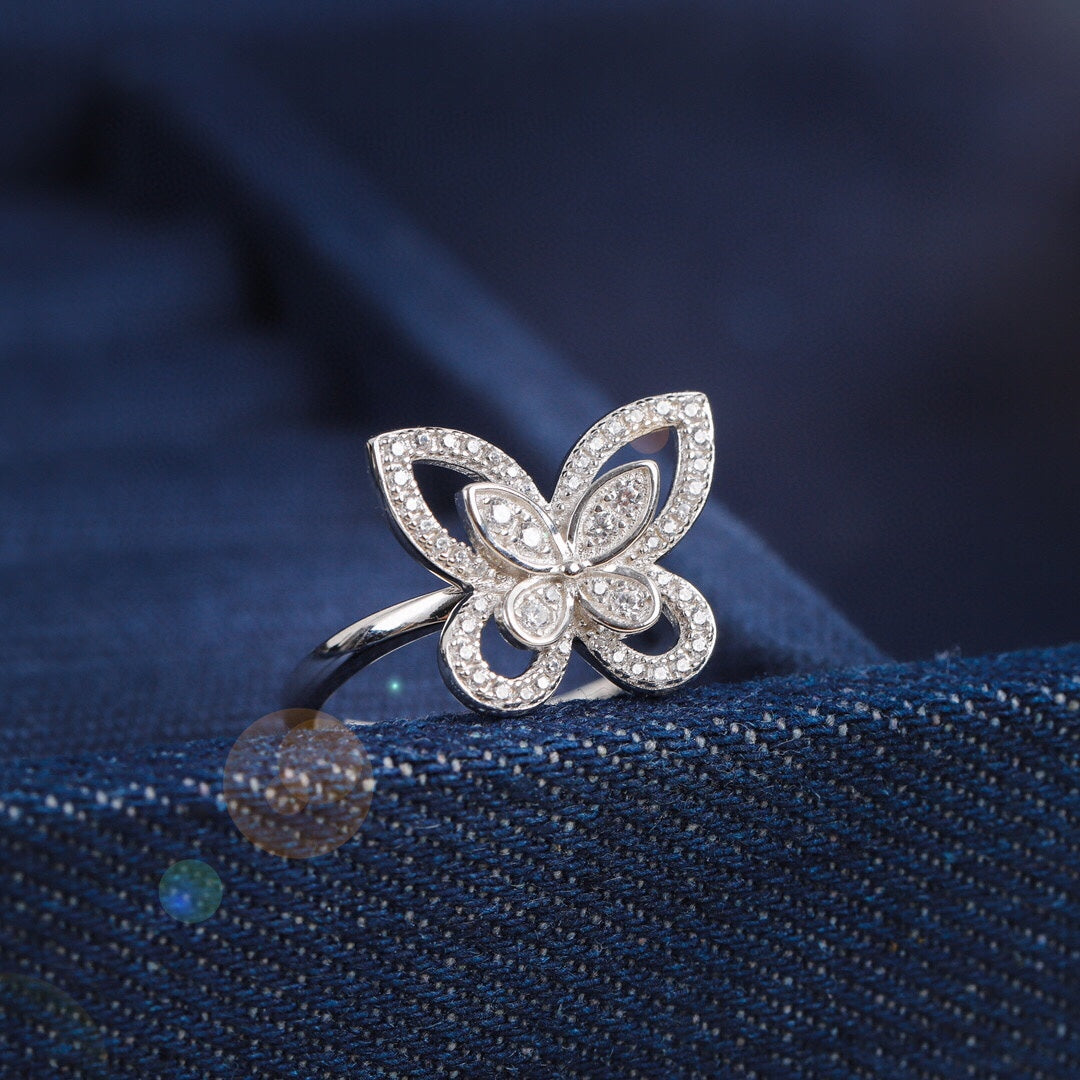 GRAFF BUTTERFLY SILHOUETTE SILVER DIAMOND RING