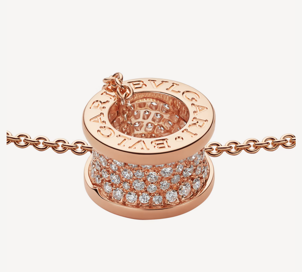BVLGARI ZERO 1 DIAMOND PAVED PINK GOLD NECKLACE