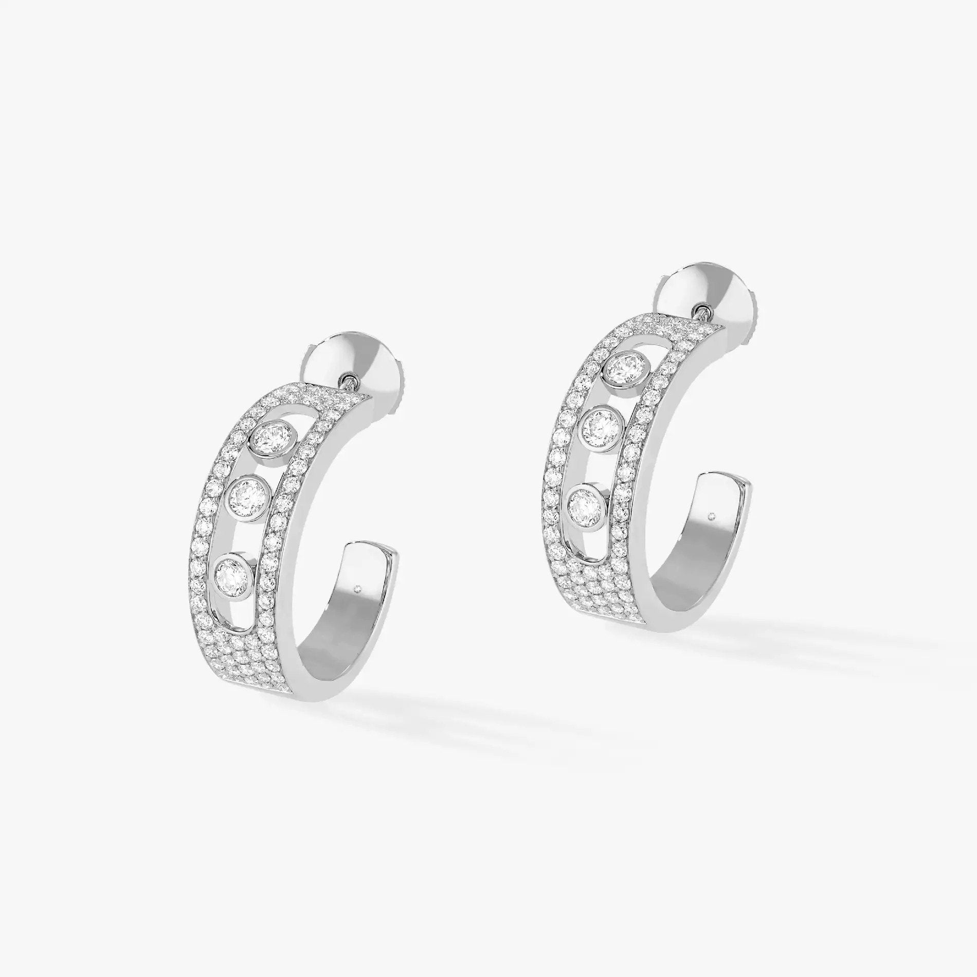 MESSIKA CREOLES MOVE PAVED SILVER DIAMONDS EARRINGS