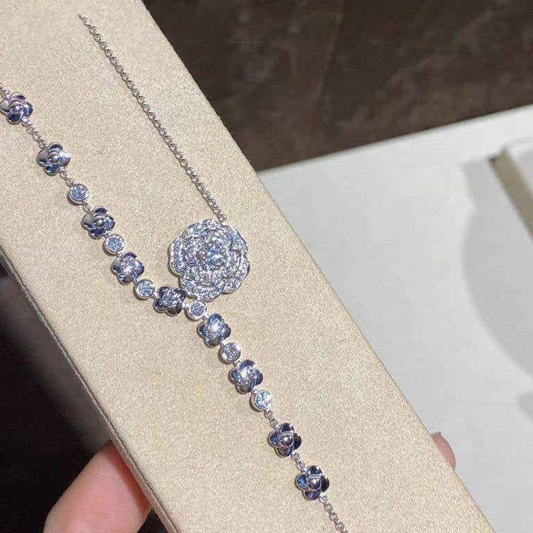 Chanel Bouton De Camelia Silver Diamond Necklace
