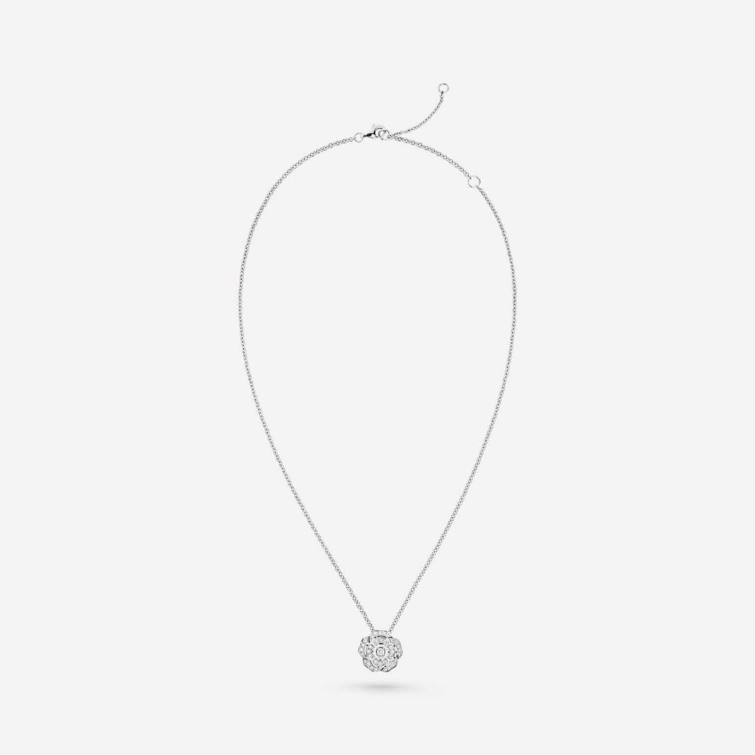 Chanel Bouton De Camelia Necklace Silver Diamond