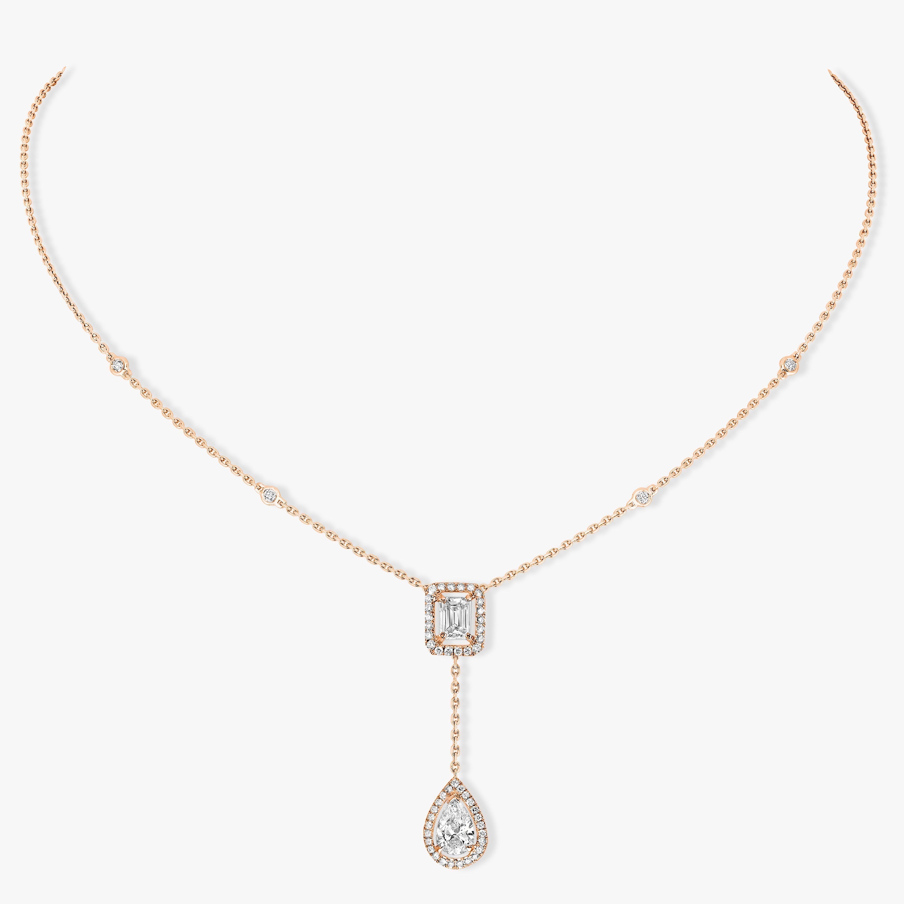 MESSIKA MY TWIN DIAMOND PINK GOLD TIE NECKLACE