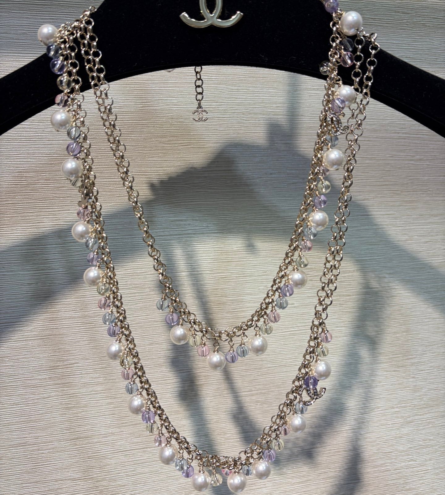 Chanel 2026 Colored Crystal Pearl Double C Long Necklace