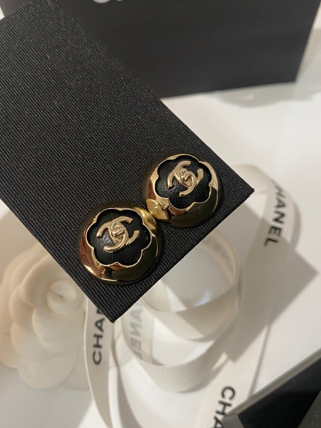 Chanel Classic White Sliver Enamel Double C Earrings