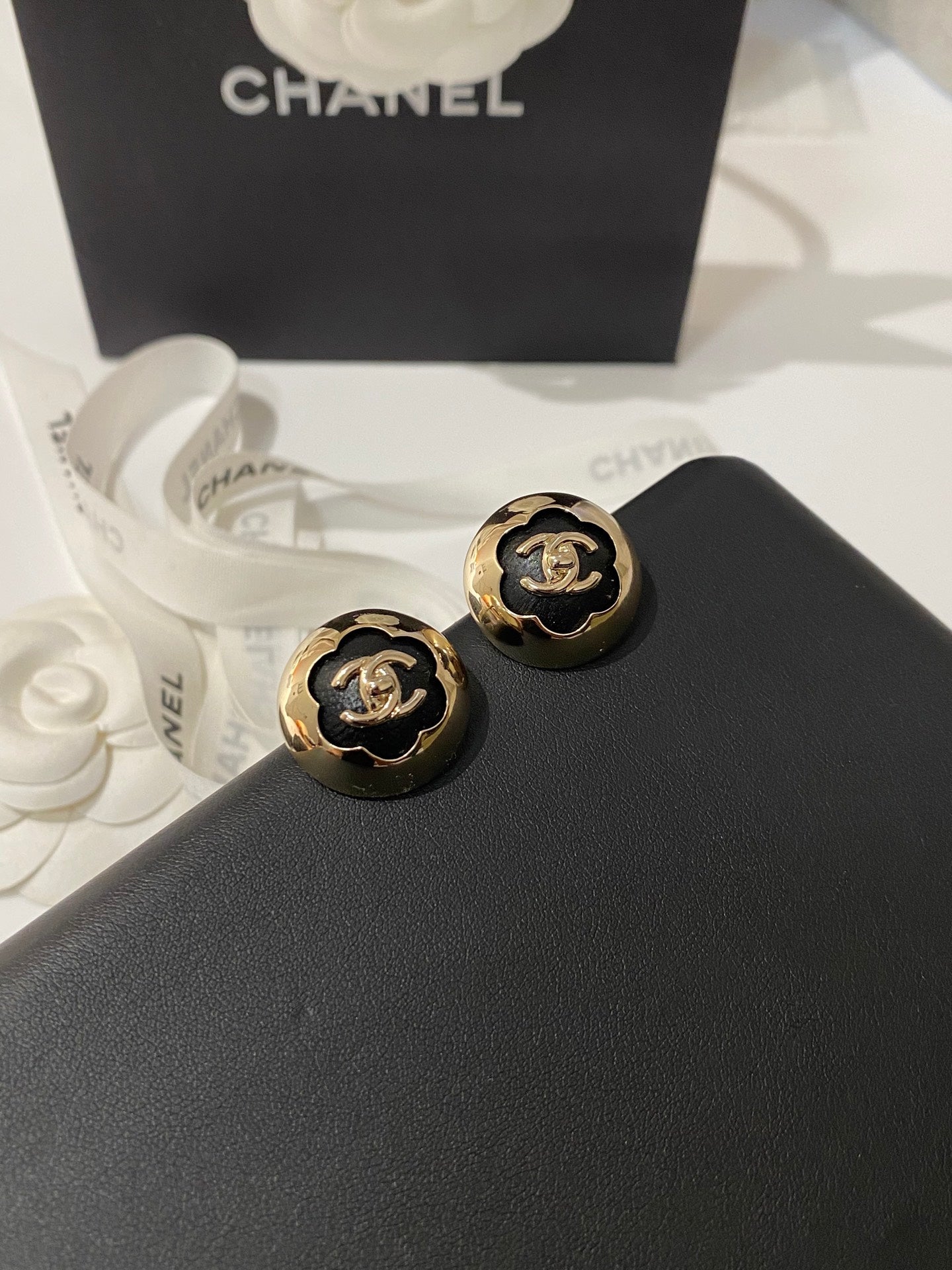 Chanel Classic White Sliver Enamel Double C Earrings