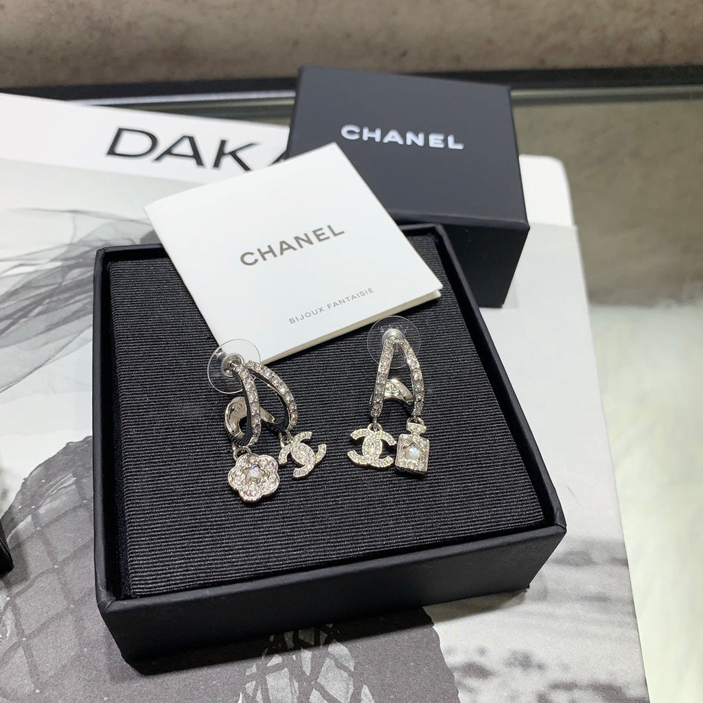 Chanel Silver Asymmetrical Earrings