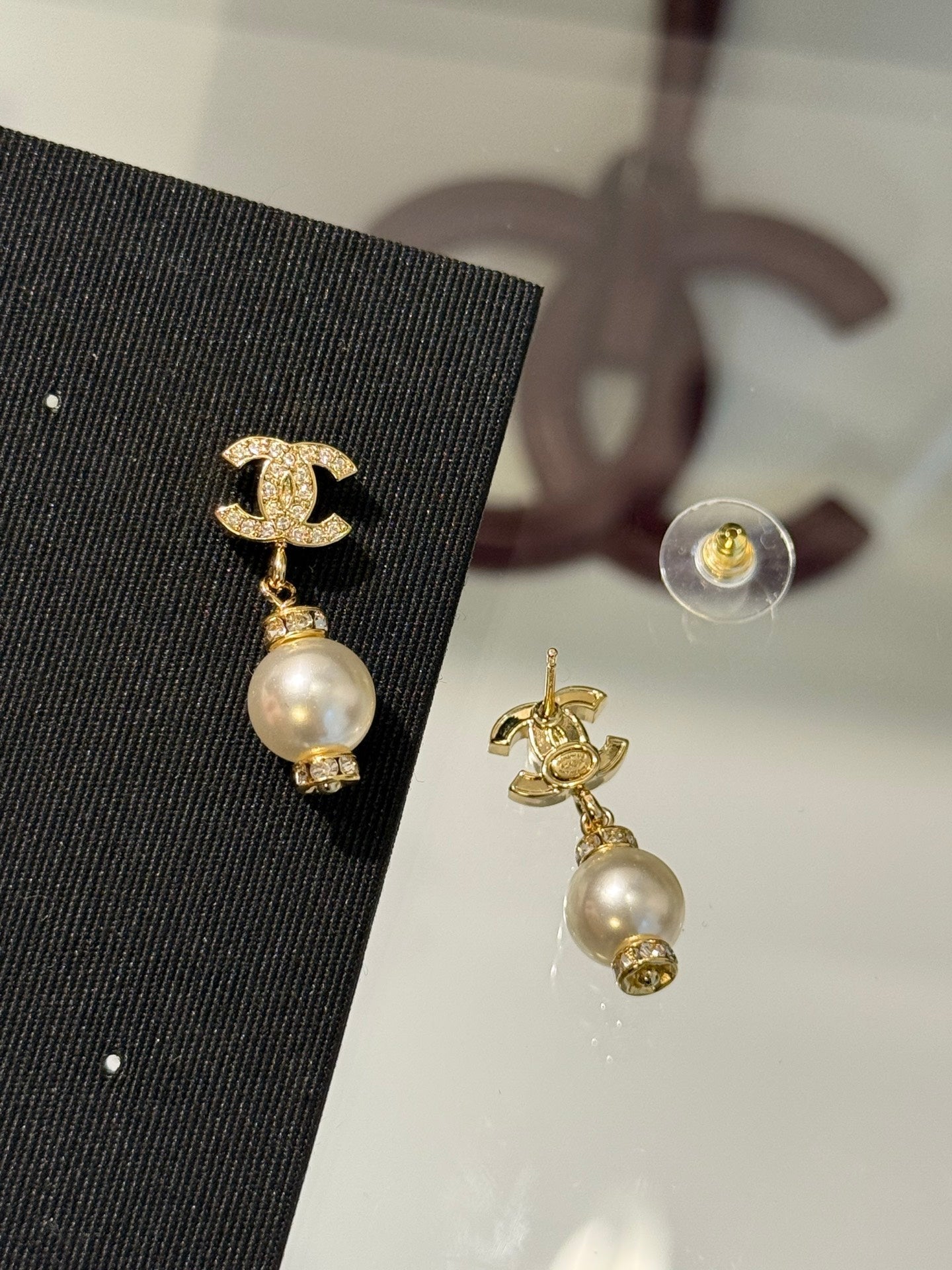 Chanel 2026 Light Gold Full Diamond Double C White Pearl Earrings
