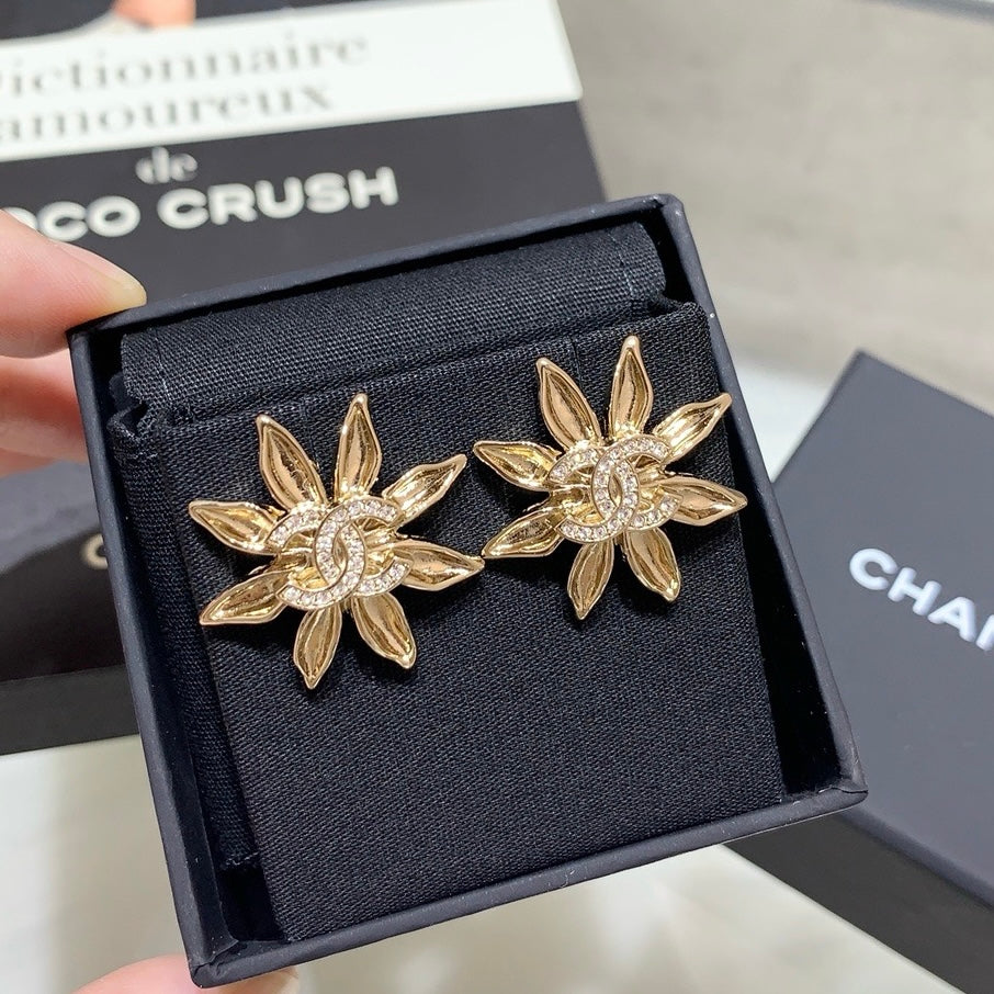 Chanel Light Gold Sunflower Earrings
