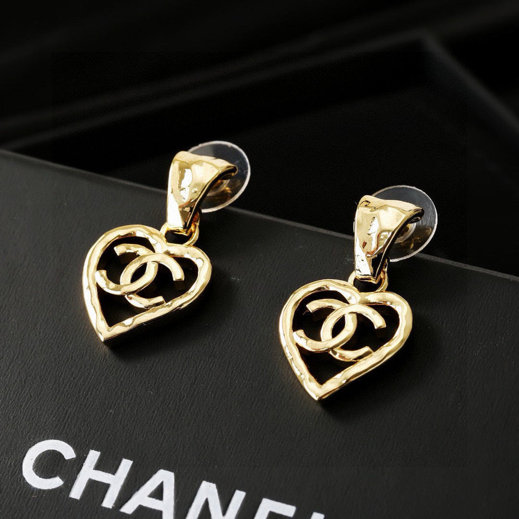 Chanel Heart Shaped Gold Double C Earrings