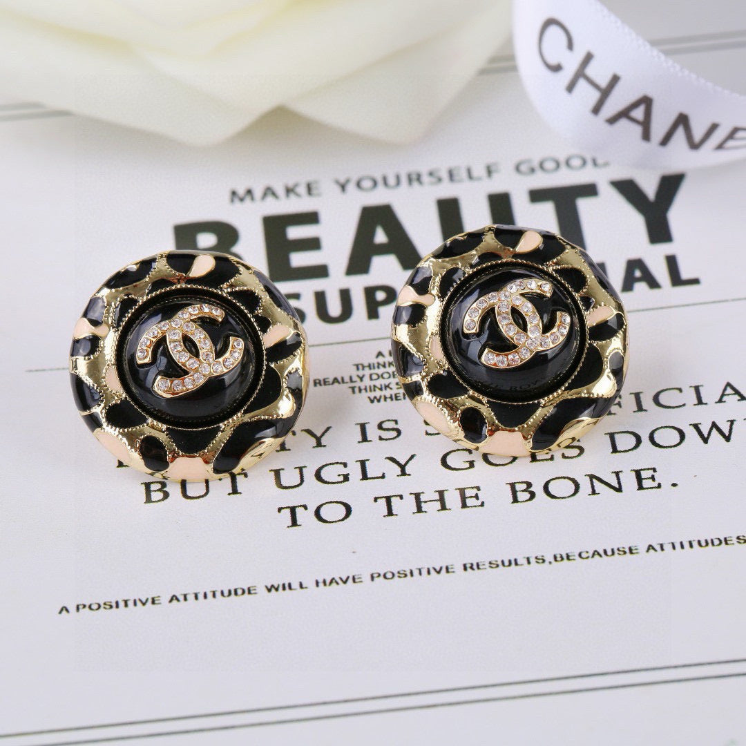 Chanel Enamel Black Gold Earrings