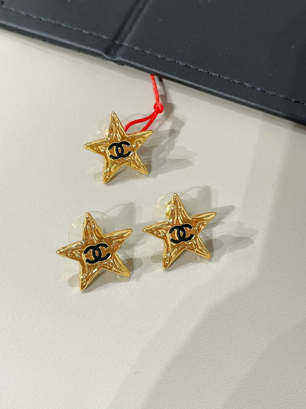 Chanel Star Black Enamel Stud Earrings