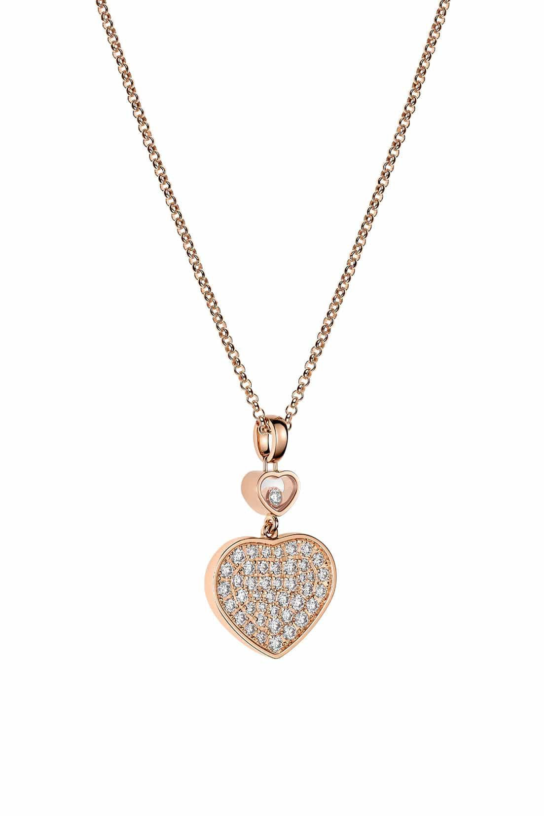 CHOPARD HAPPY HEART NECKLACE PINK GOLD FULL DIAMOND