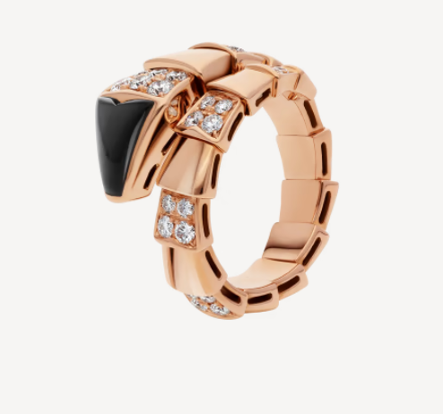 BVLGARI SERPENTI RING PINK GOLD DIAMOND ONYX
