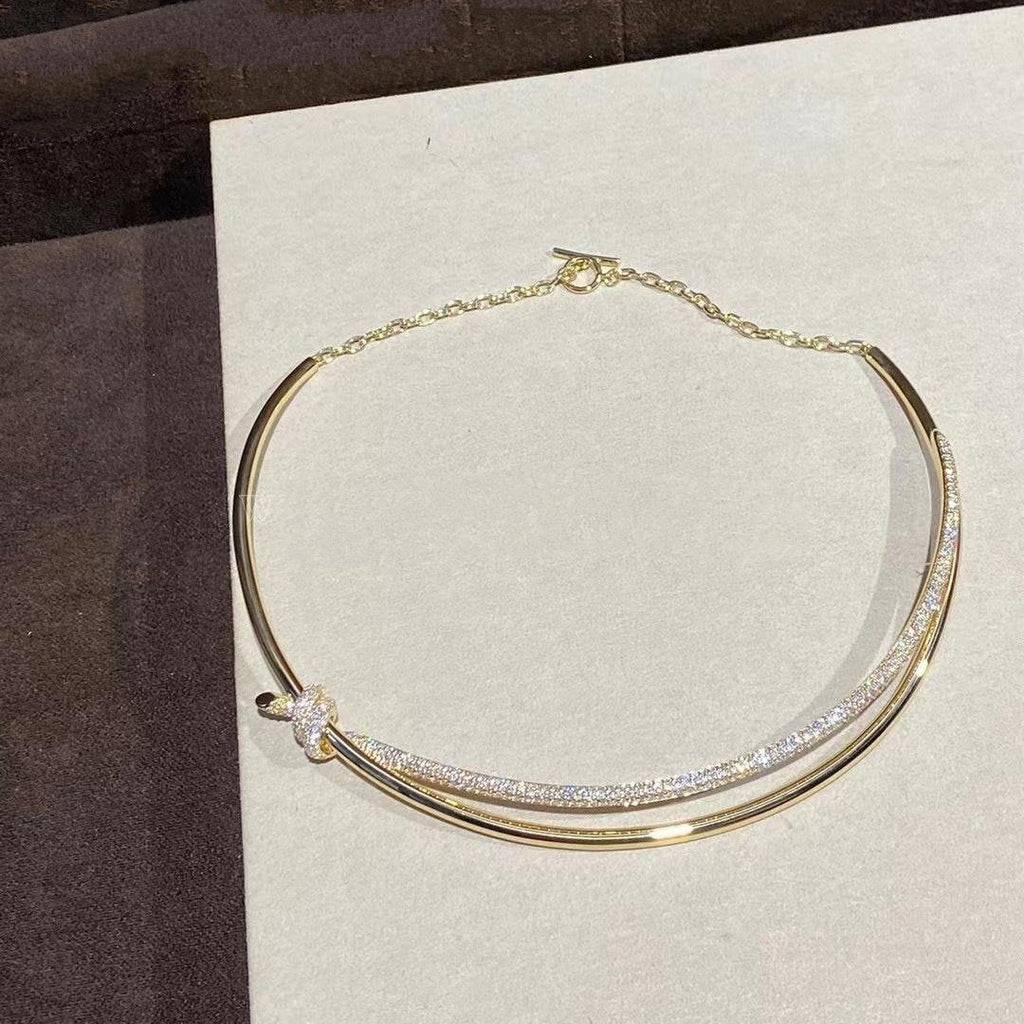 TIFFANY KNOT DOUBLE ROW NECKLACE IN YELLOW GOLD WITH DIAMONDS