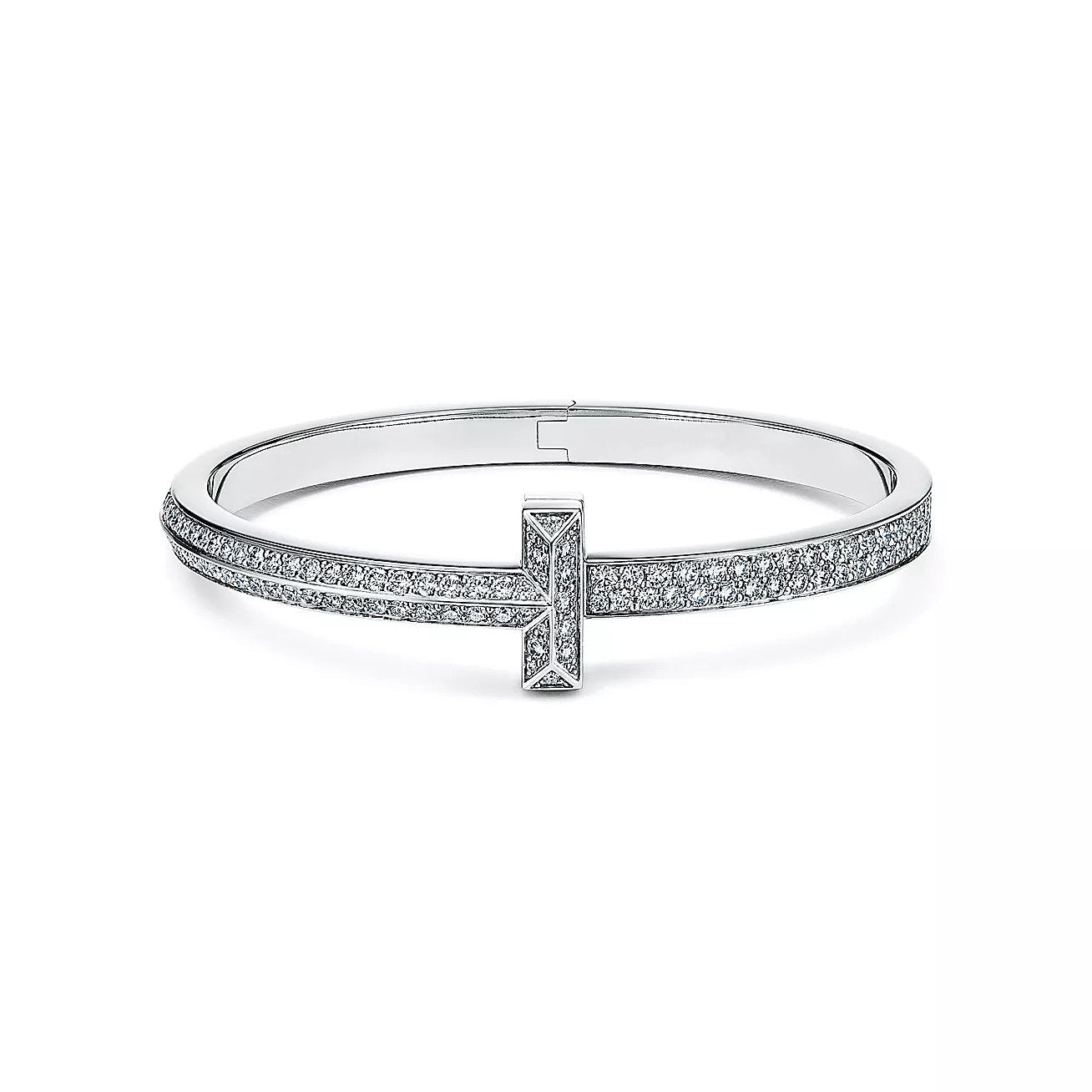TIFFANY WIDE DIAMONDS HINGED BANGLE SILVER