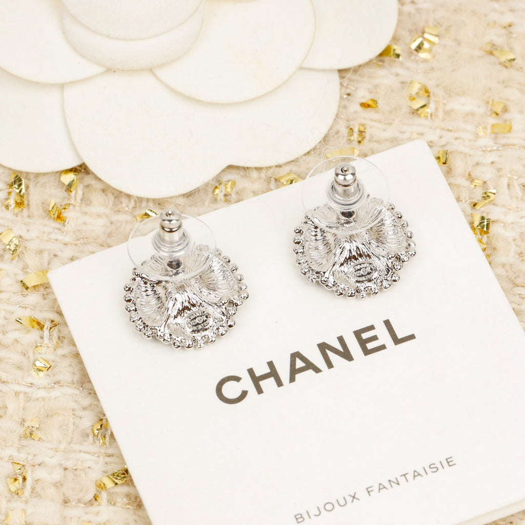 Chanel Double C Small Camellia Gold Earrings