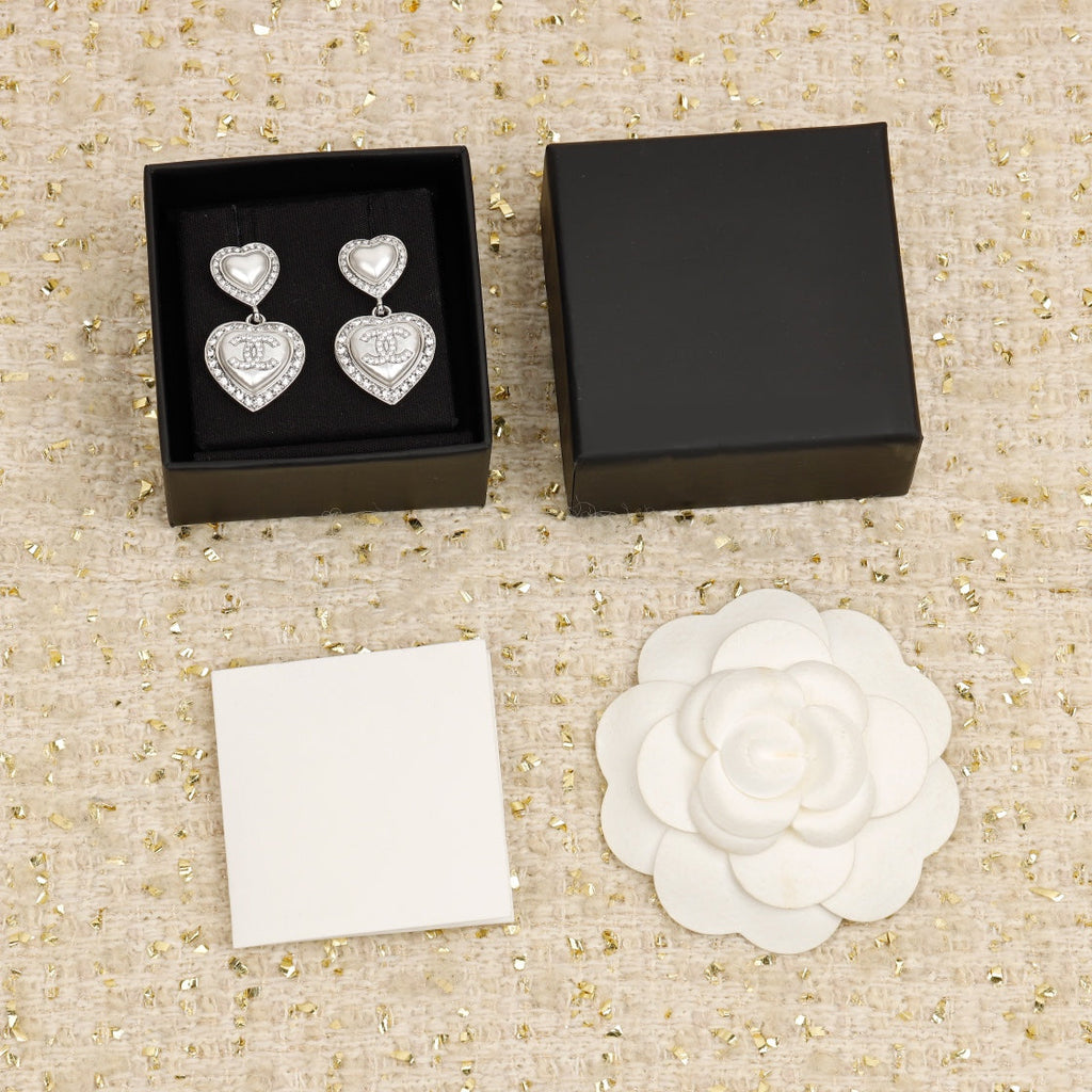 Chanel Double Heart Chanel Diamonds Silver Earrings
