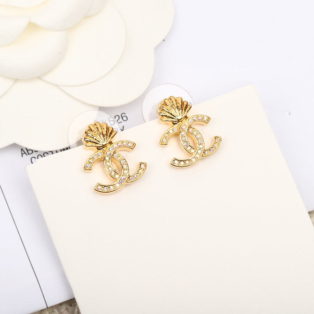 Chanel Vintage Double C Gold Diamonds Earrings